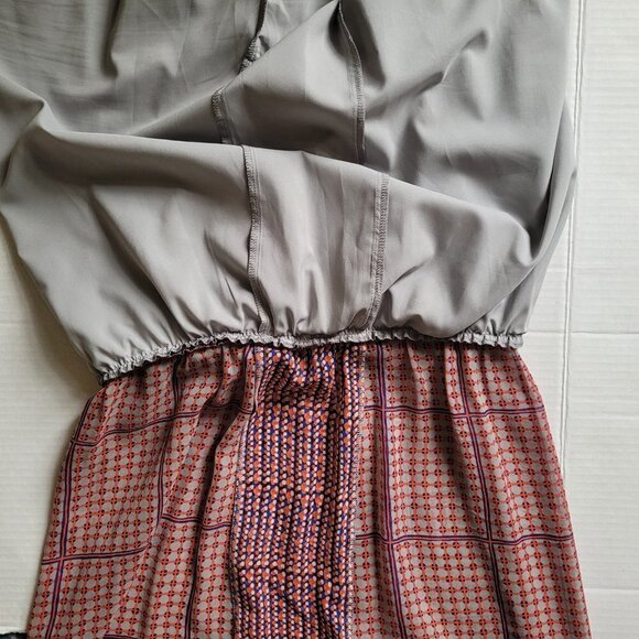 Madewell dress peasant silk sheer mini boho summer retrogrid pattern blue orange - Picture 12 of 16